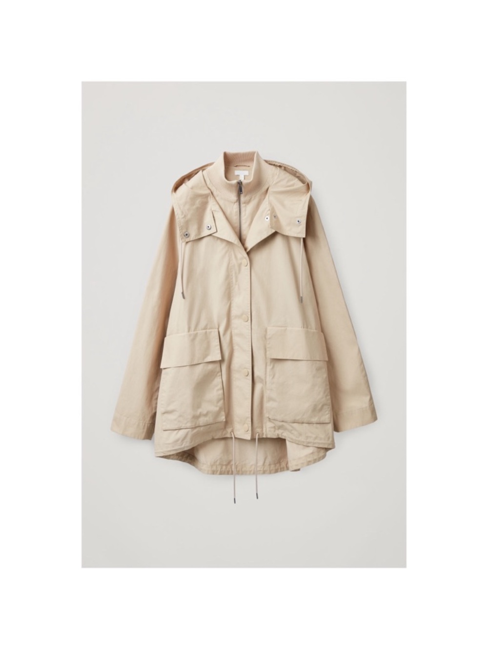 COS layered cotton parka with hood in oatmeal color with two pockets - Picture 3 of 10
